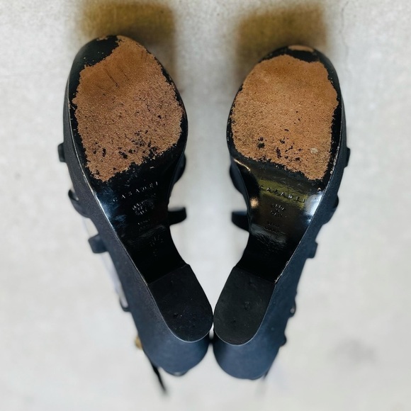 Casadei Platform Wedge Sandals 6.5 Leather Chunky Strappy Black Luxury Gen Z - Picture 9 of 12